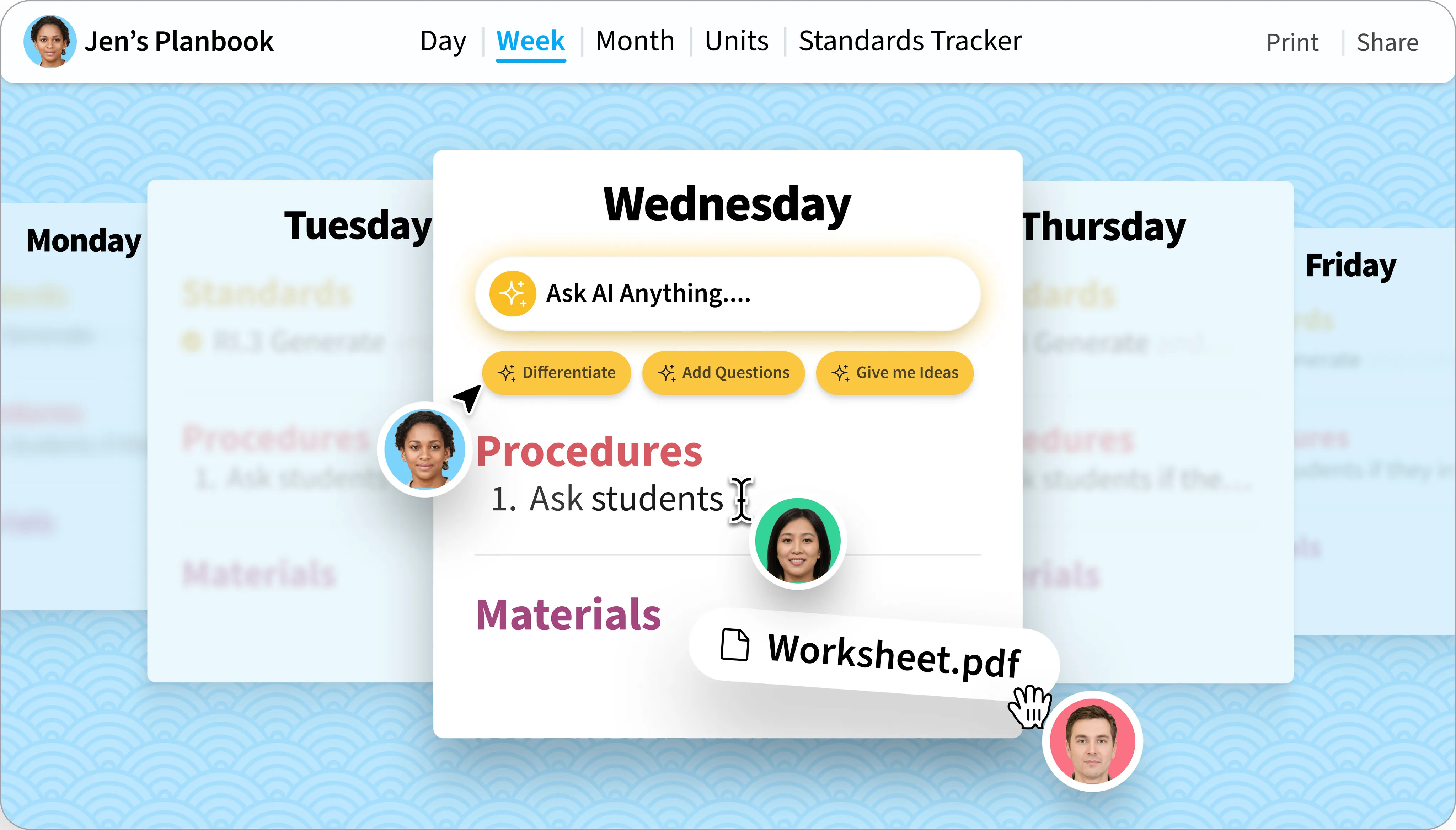Illustration of the main lesson writing interface for the application