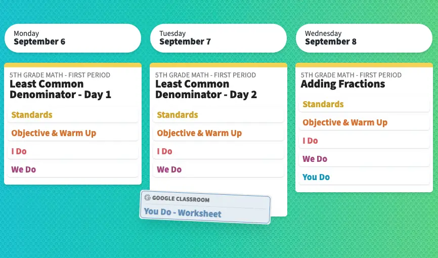 Drags Activities Between Lessons