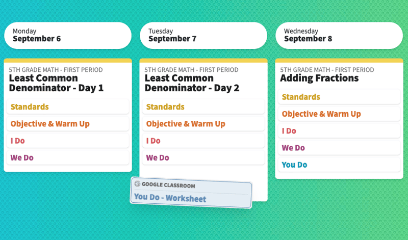 Drags Activities Between Lessons