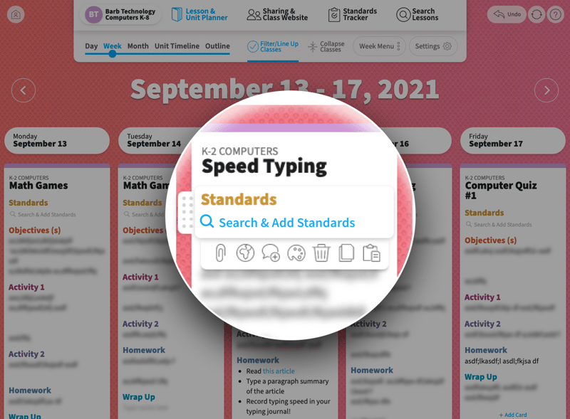 A standards cards in a lesson